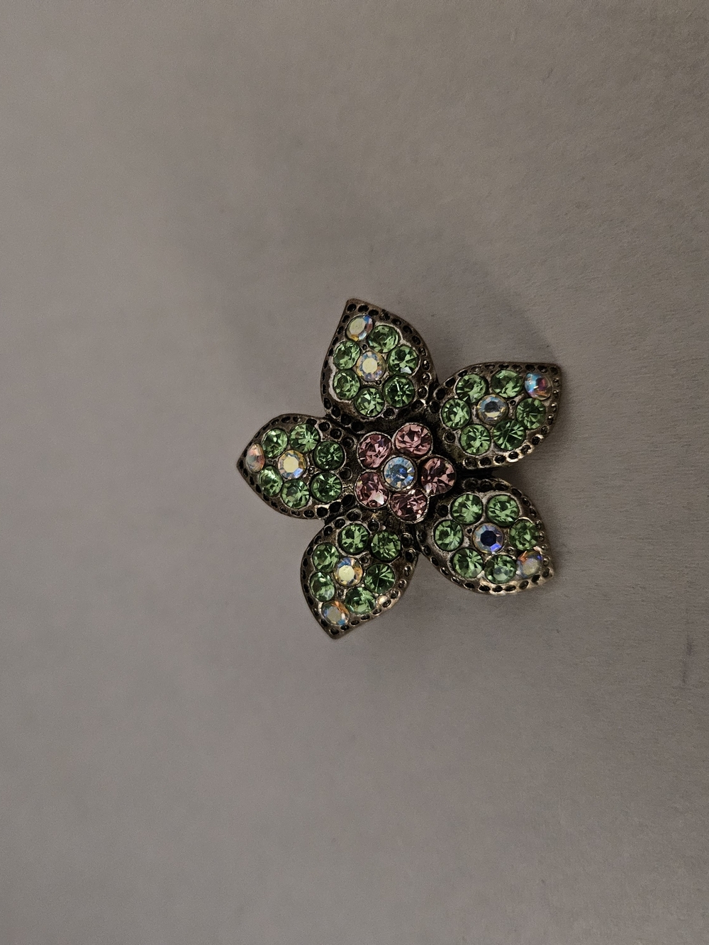 Premier Designs Green & Pink Crystal Flower Brooch